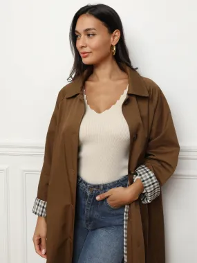 Trench oversize avec doublure à carreaux- Camel foncé