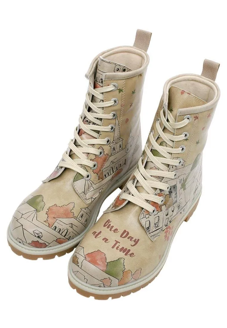 Women Vegan Leather Beige Long Boots - One Day At A Time Design