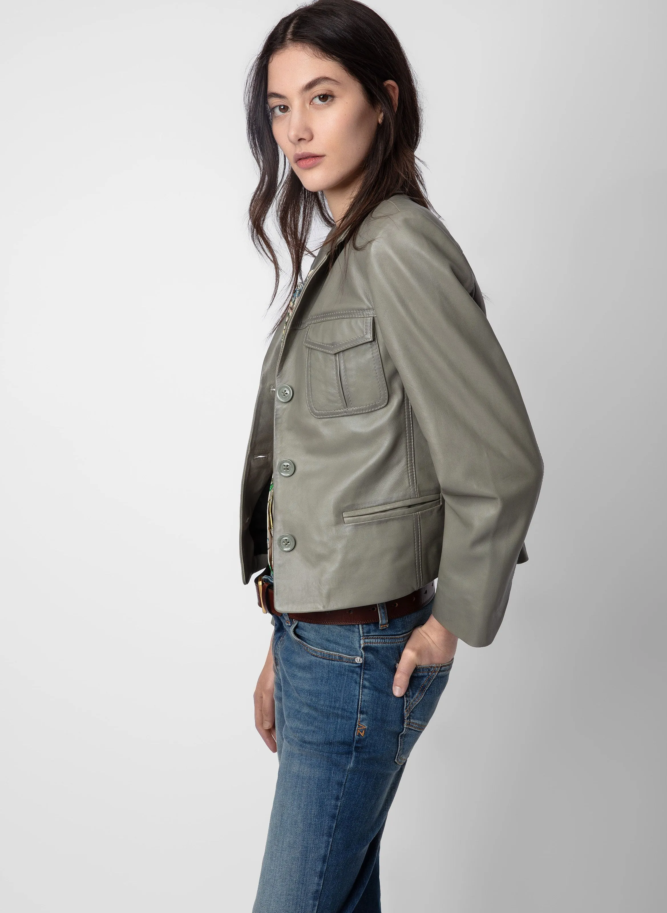 ZADIG&VOLTAIRE  Blouson droit en cuir d'agneau liams - Vert