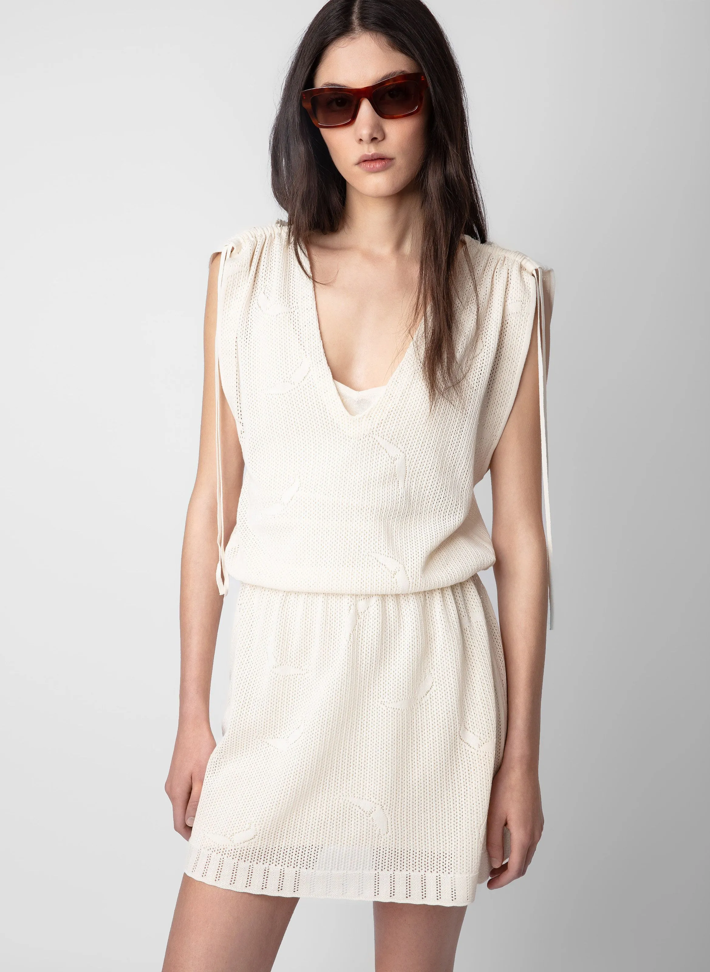 ZADIG&VOLTAIRE  Robe courte col v en coton alanis - Beige