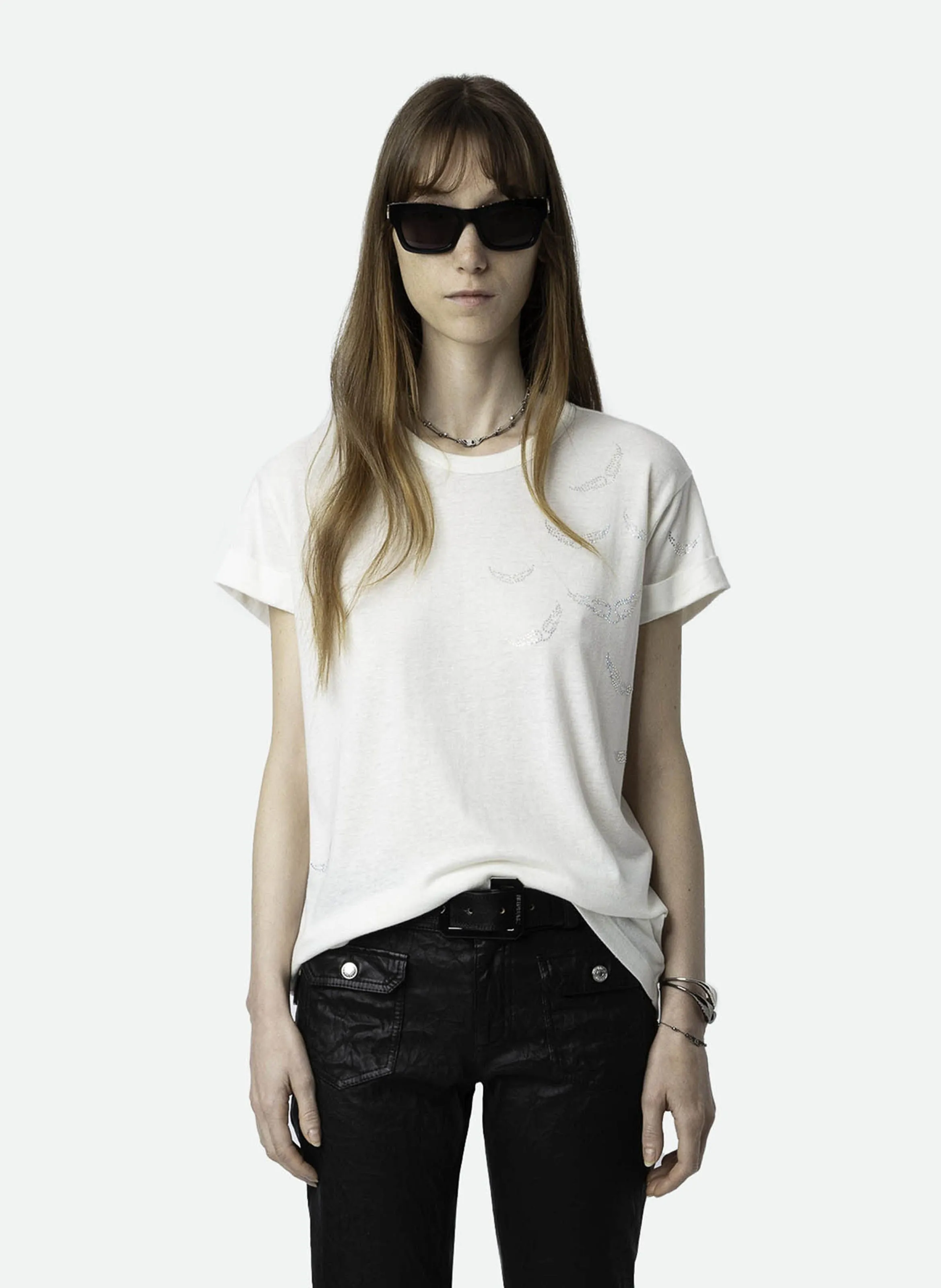 ZADIG&VOLTAIRE  Tee-shirt manches courtes en coton et lin mélangés anya - Blanc